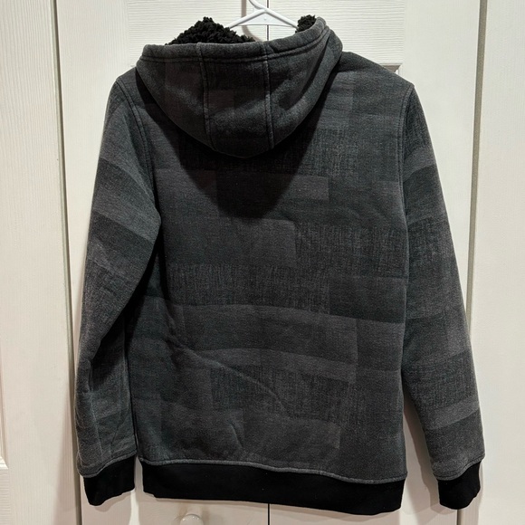 NO FEAR Boy’s Warm Fuzzy Striped Zip Up Hoodie Jacket - gray & black, size L - Picture 6 of 8